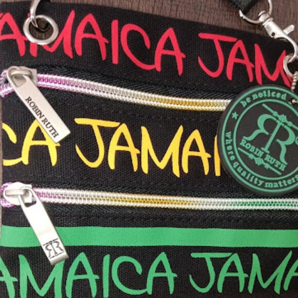 Robin Ruth RR JAMAICA Passport Bag Crossbody Double Zipper Travel Pouch Rastafar - Picture 2 of 7